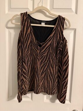 VENUS Metallic Brown and Black V-Neck Cold-Shoulder Top